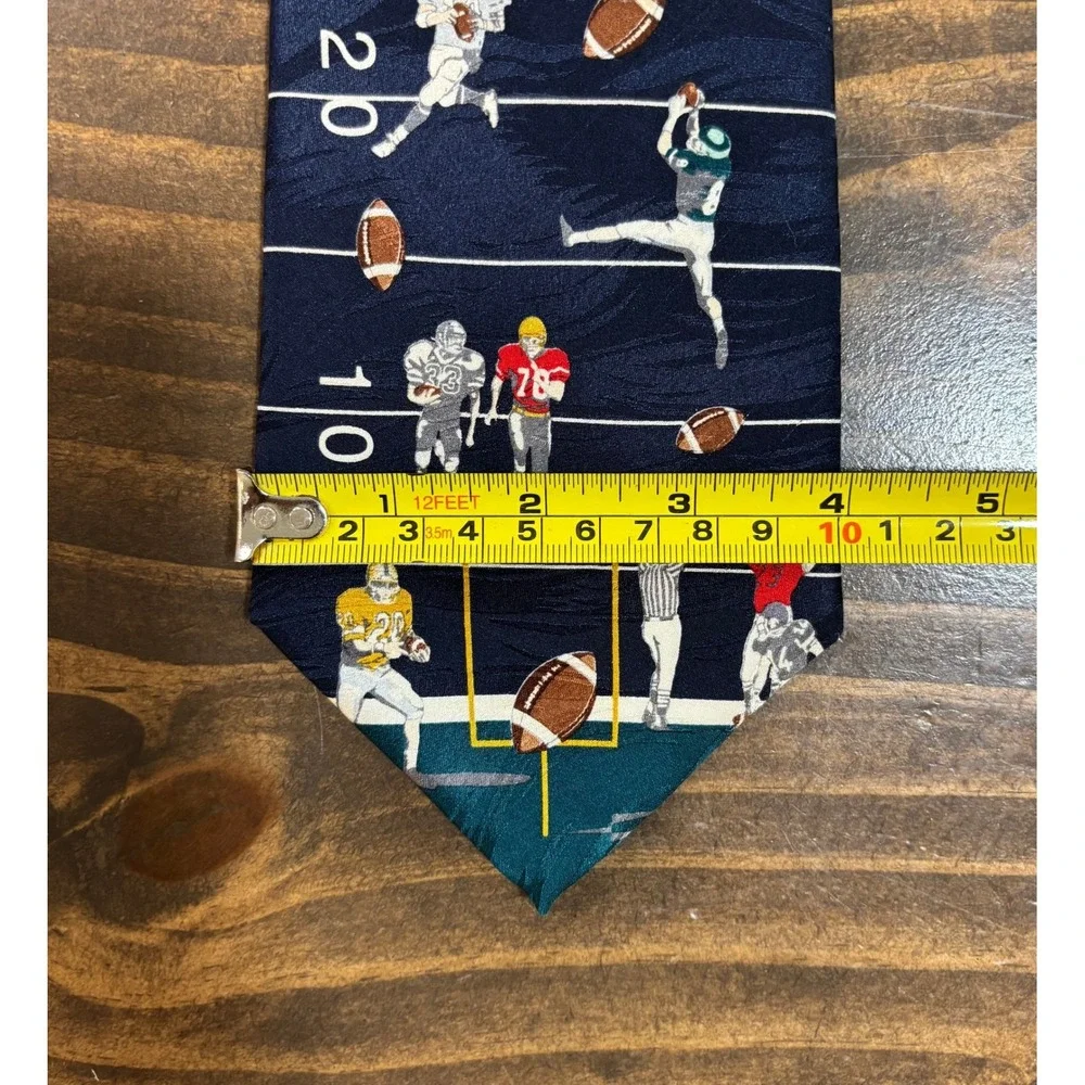 Handmade Silk Football Field Novelty Tie Navy Blue Sports Gridiron Players